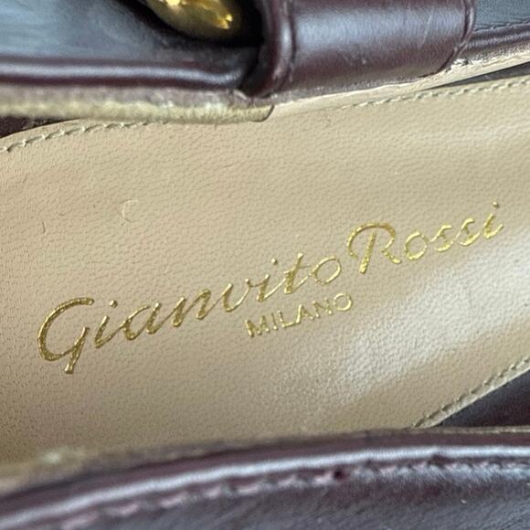 Gianvito Rossi Burgundy Leather Pointed Toe Buckle Strap Slip On Ballet Flats 9 - Picture 6 of 7